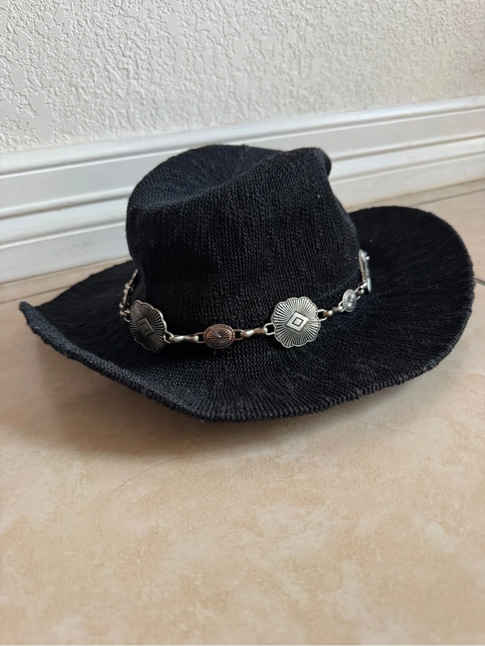 Black Cowboy Hat with Silver Concho Band